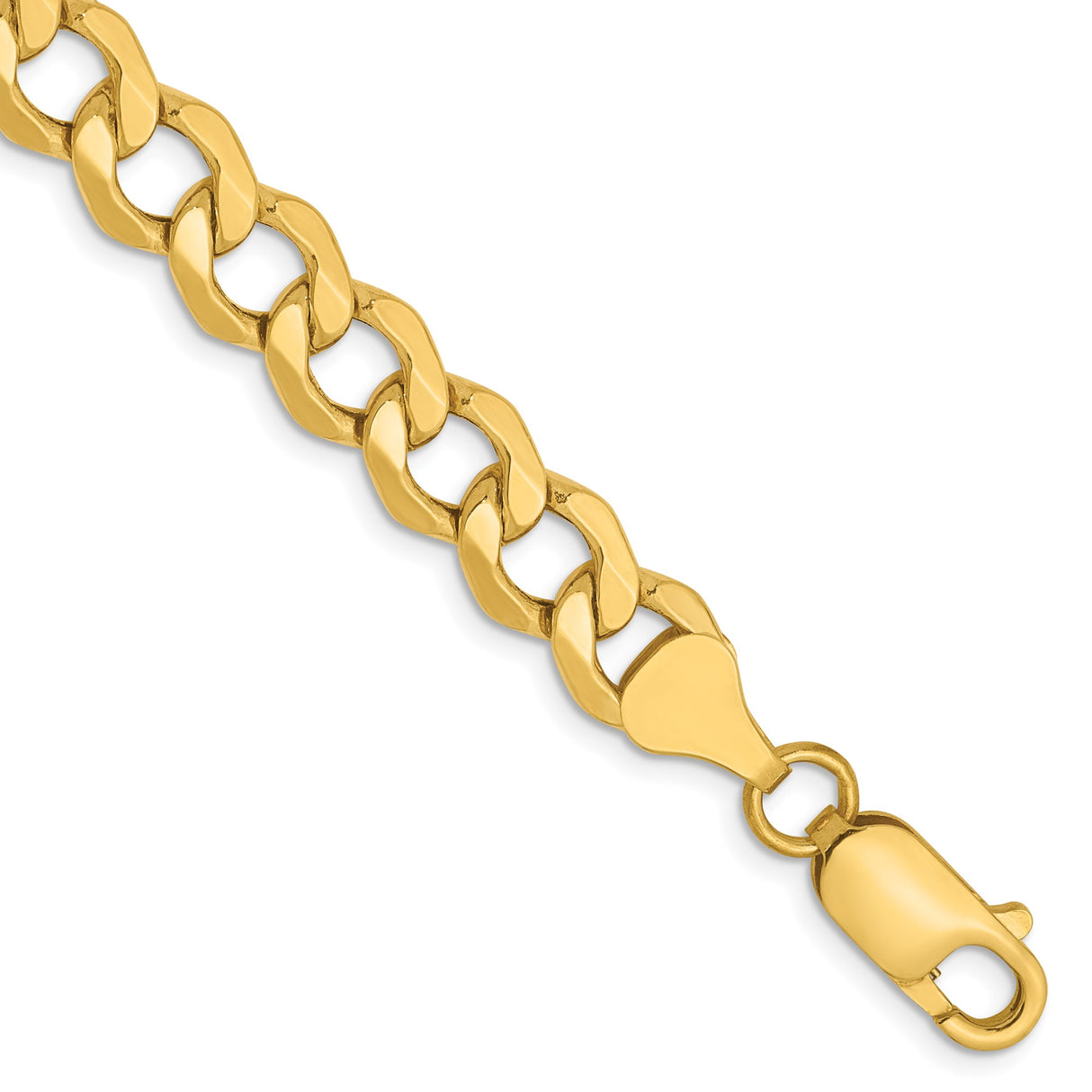 14K Yellow Gold 7 mm Curb Chain Bracelet, Polished alternate angle