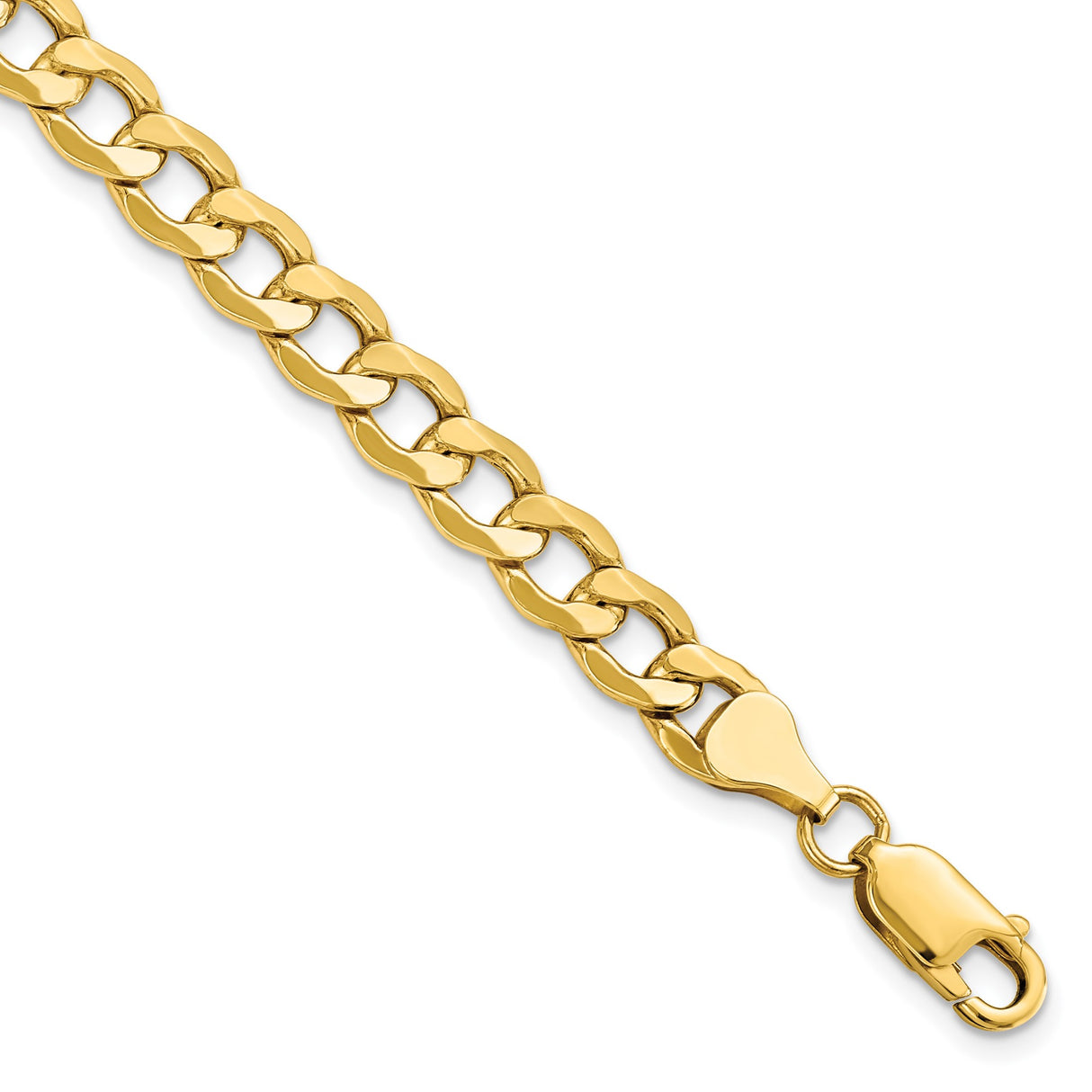 14K Yellow Gold 7 mm Curb Chain Bracelet, Polished shown for scale