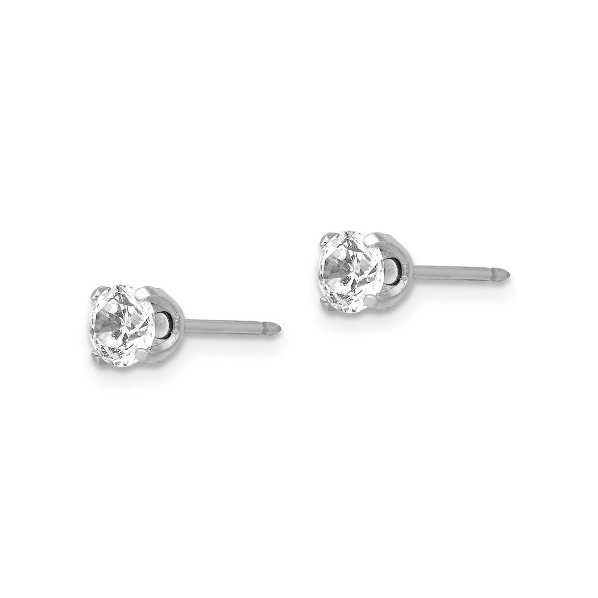 14k White Gold Stud Earrings with Round Cut Clear Gemstone in Classic Four Prong Setting