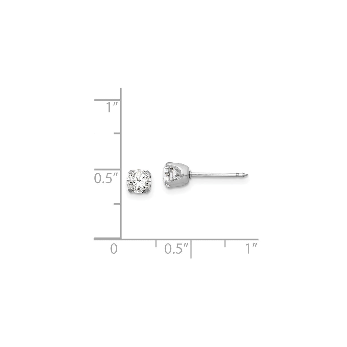 14k White Gold Stud Earrings with Round Cut Clear Gemstone in Classic Four Prong Setting