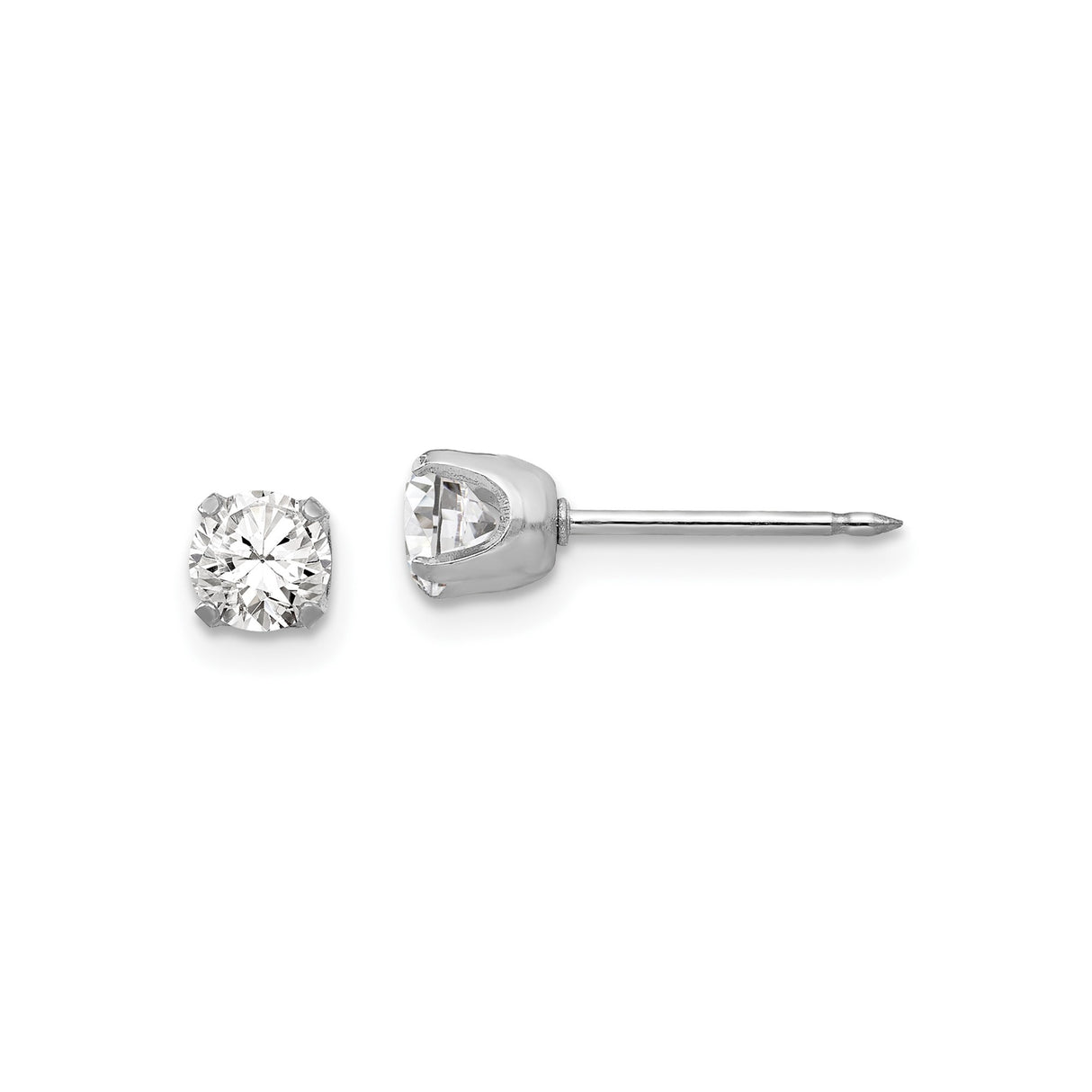 14k White Gold Stud Earrings with Round Cut Clear Gemstone in Classic Four Prong Setting
