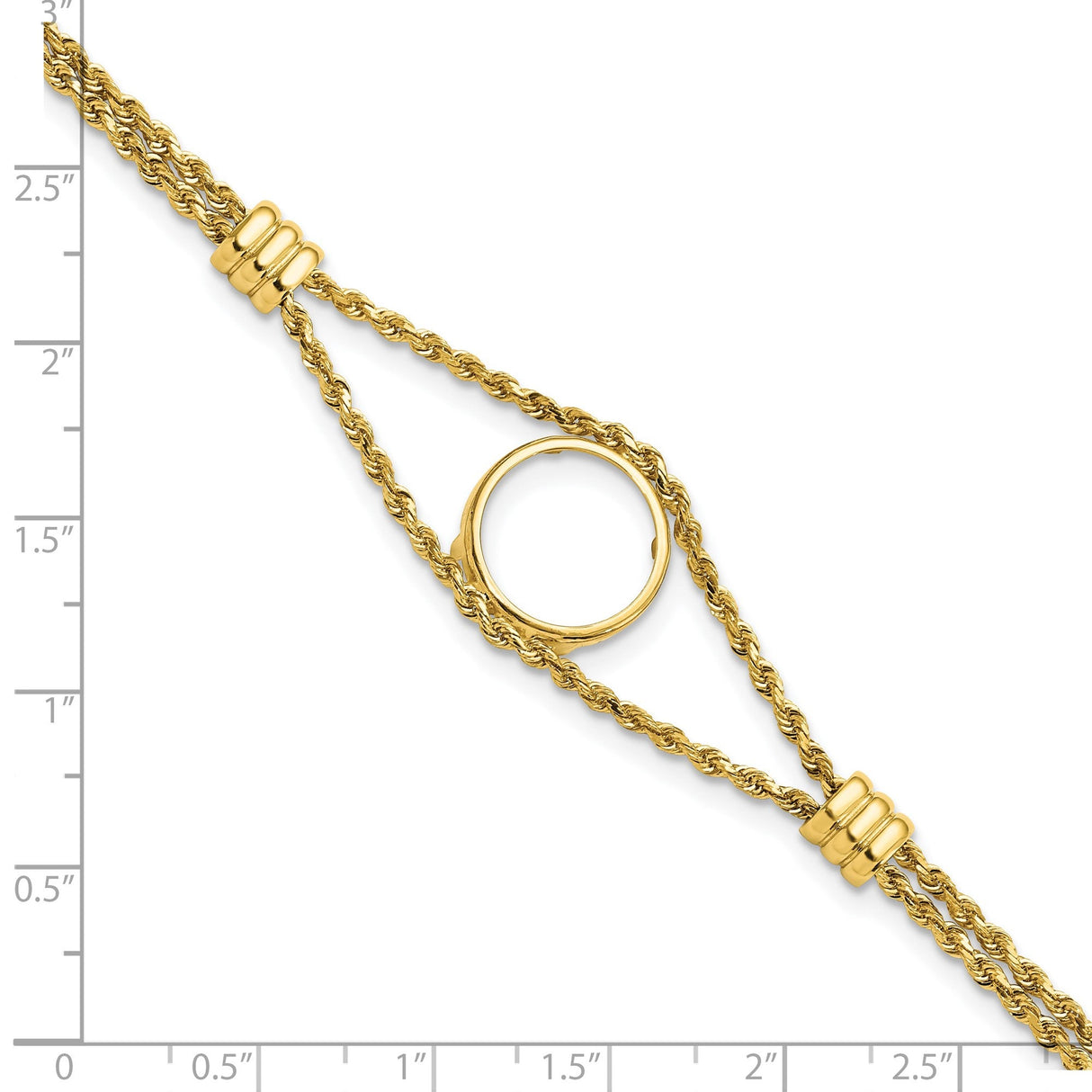 14 mm 14k Yellow Gold coin bezel for 14 mm Coin — size reference (ruler)
