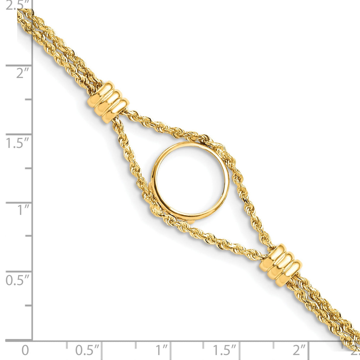14 mm 14k Yellow Gold coin bezel for 14 mm Coin — size reference (ruler)