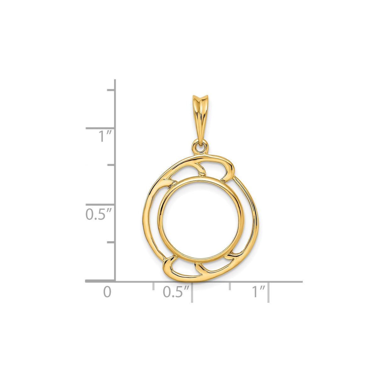 14 mm 14k Yellow Gold coin bezel for 14 mm Coin — size reference (ruler)