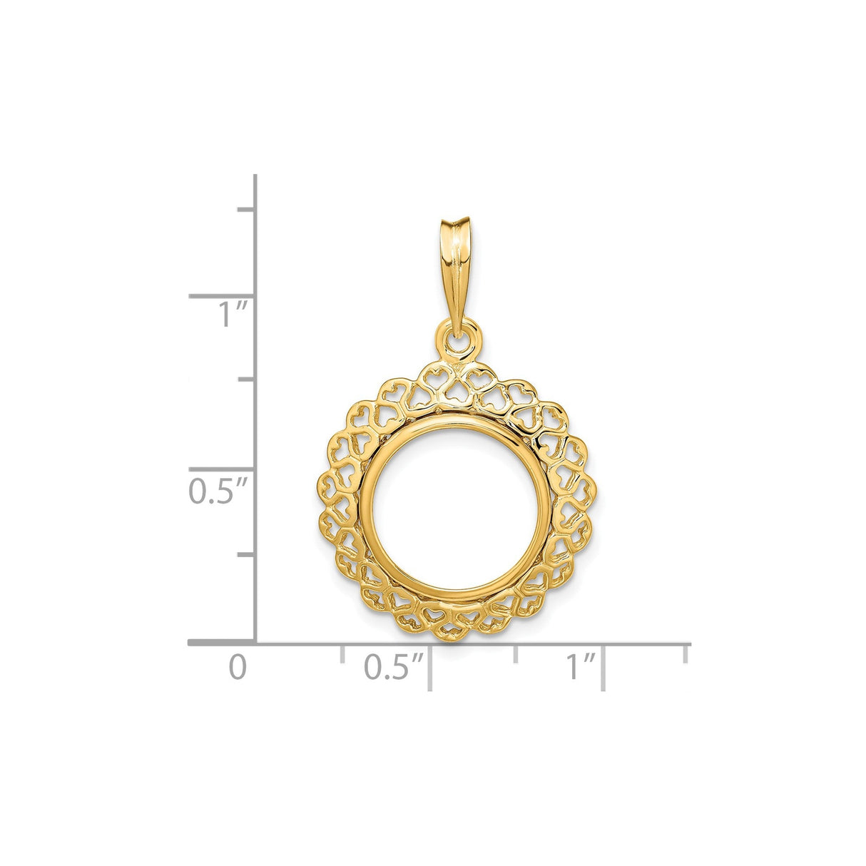14 mm 14k Yellow Gold coin bezel for 14 mm Coin — size reference (ruler)