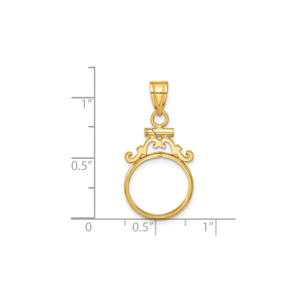 14 mm 14k Yellow Gold coin bezel for 14 mm Coin — size reference (ruler)