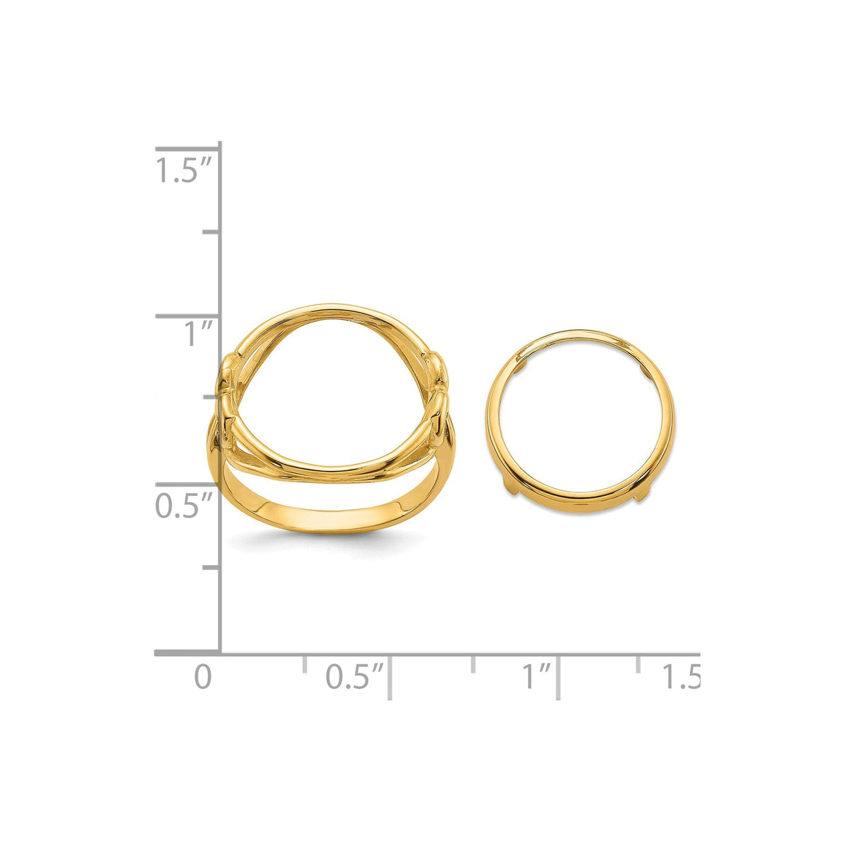 14 mm 14k Yellow Gold coin bezel for 14 mm Coin — size reference (ruler)
