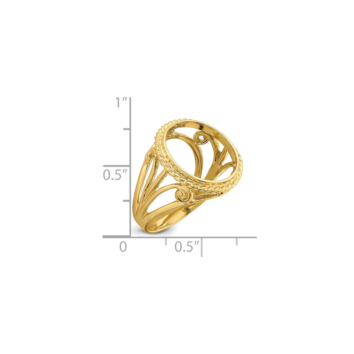 14 mm 14k Yellow Gold coin bezel for 14 mm Coin — size reference (ruler)