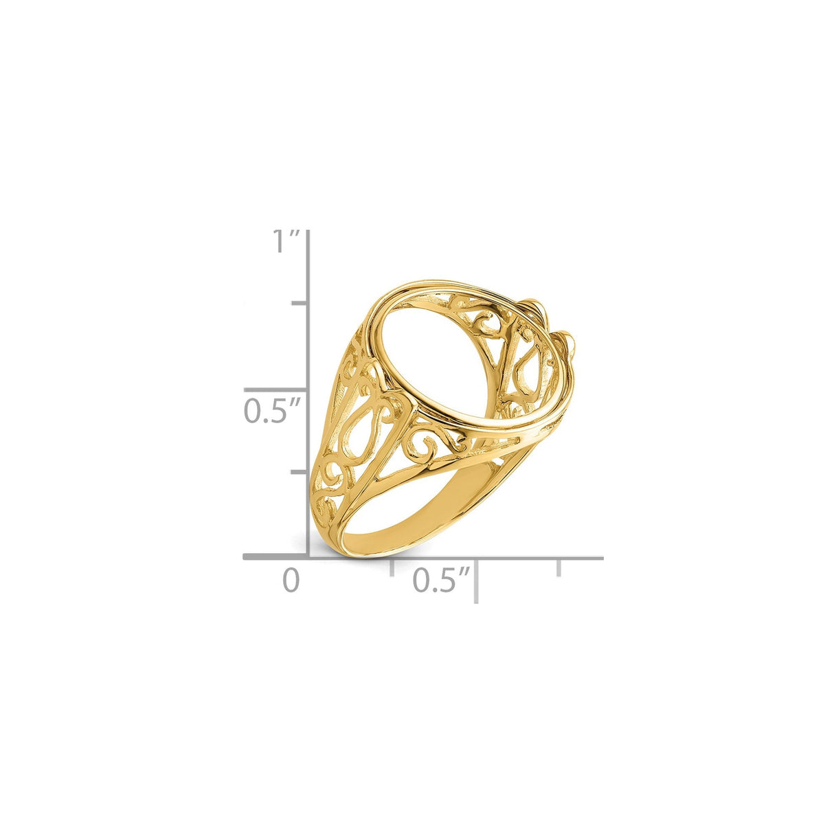 14 mm 14k Yellow Gold coin bezel for 14 mm Coin — size reference (ruler)