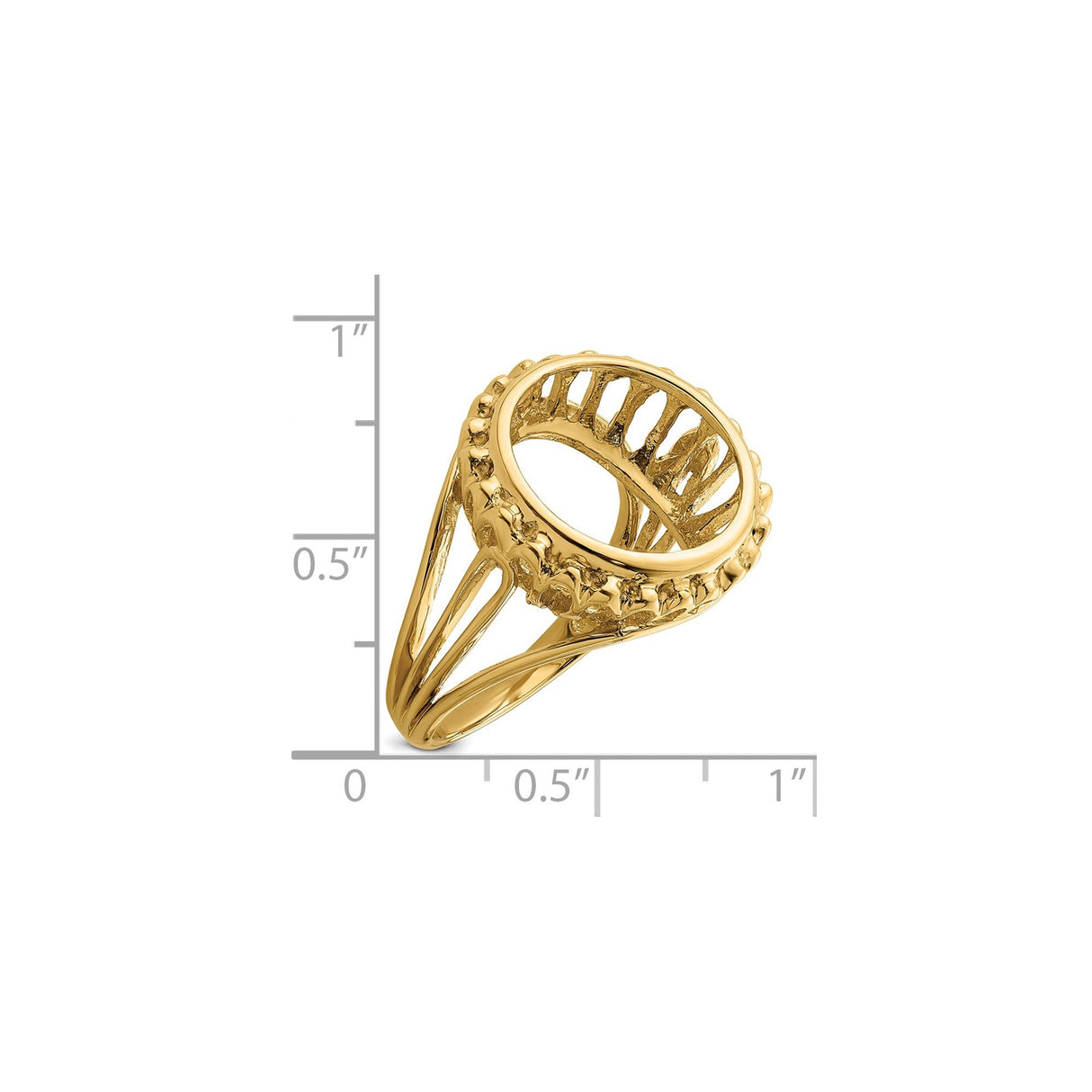 14 mm 14k Yellow Gold coin bezel for 14 mm Coin — size reference (ruler)
