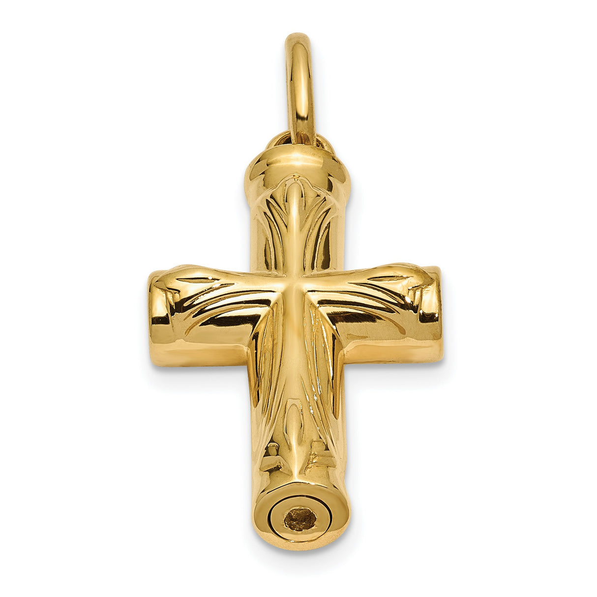 14k Yellow Gold Cross Pendant with Handcrafted Tube Ash Holder and Cremation Chamber
