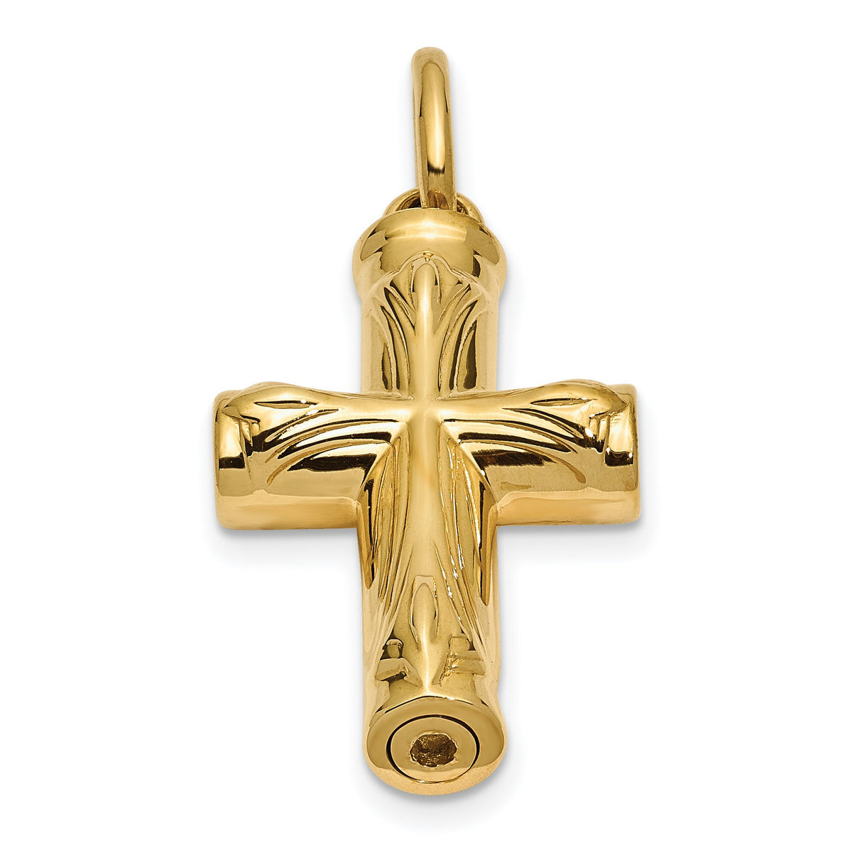 14k Yellow Gold Cross Pendant with Handcrafted Tube Ash Holder and Cremation Chamber
