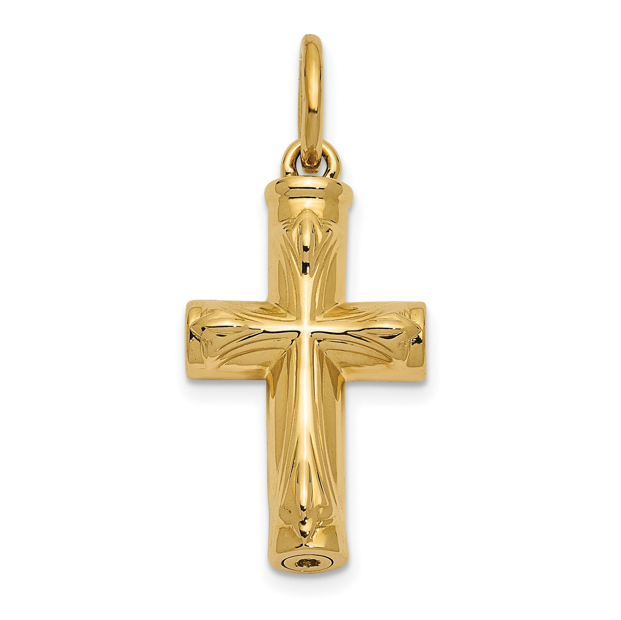 14k Yellow Gold Cross Pendant with Handcrafted Tube Ash Holder and Cremation Chamber