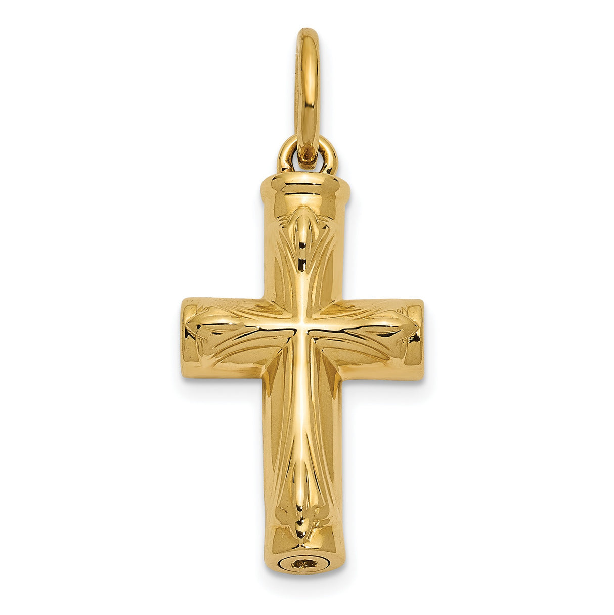 14k Yellow Gold Cross Pendant with Handcrafted Tube Ash Holder and Cremation Chamber