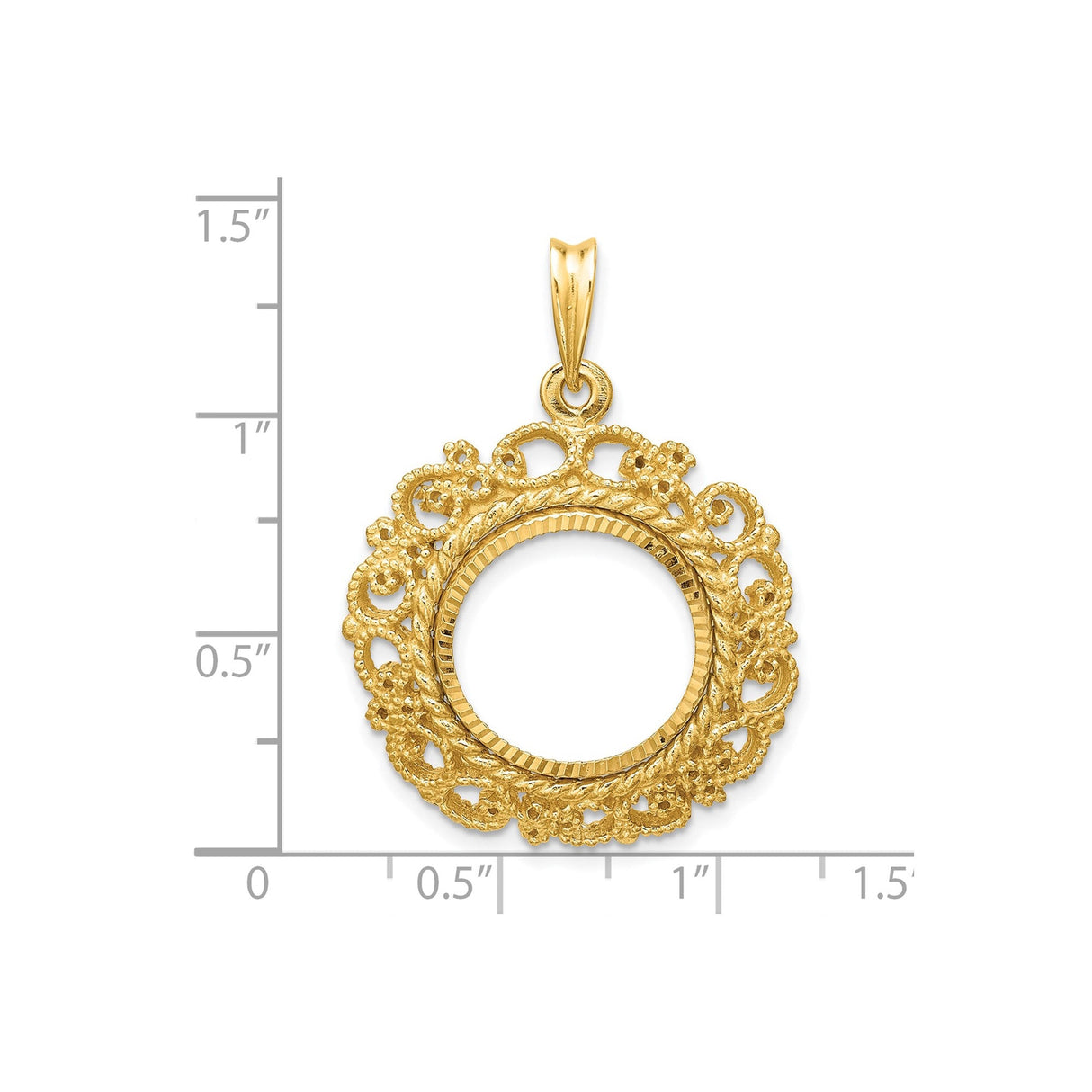15 mm 14k Yellow Gold coin bezel for 15 mm Coin — size reference (ruler)