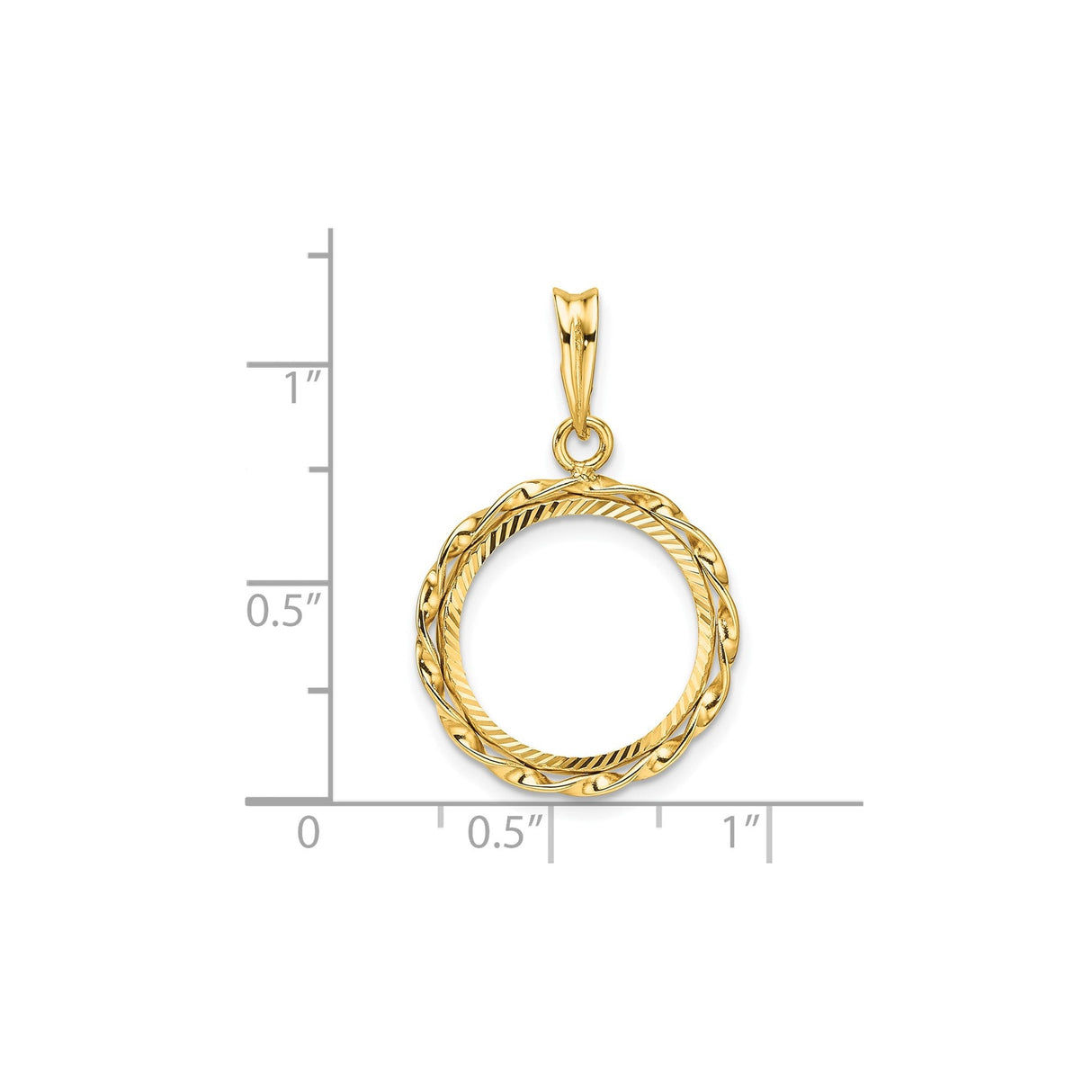 15 mm 14k Yellow Gold coin bezel for 15 mm Coin — size reference (ruler)