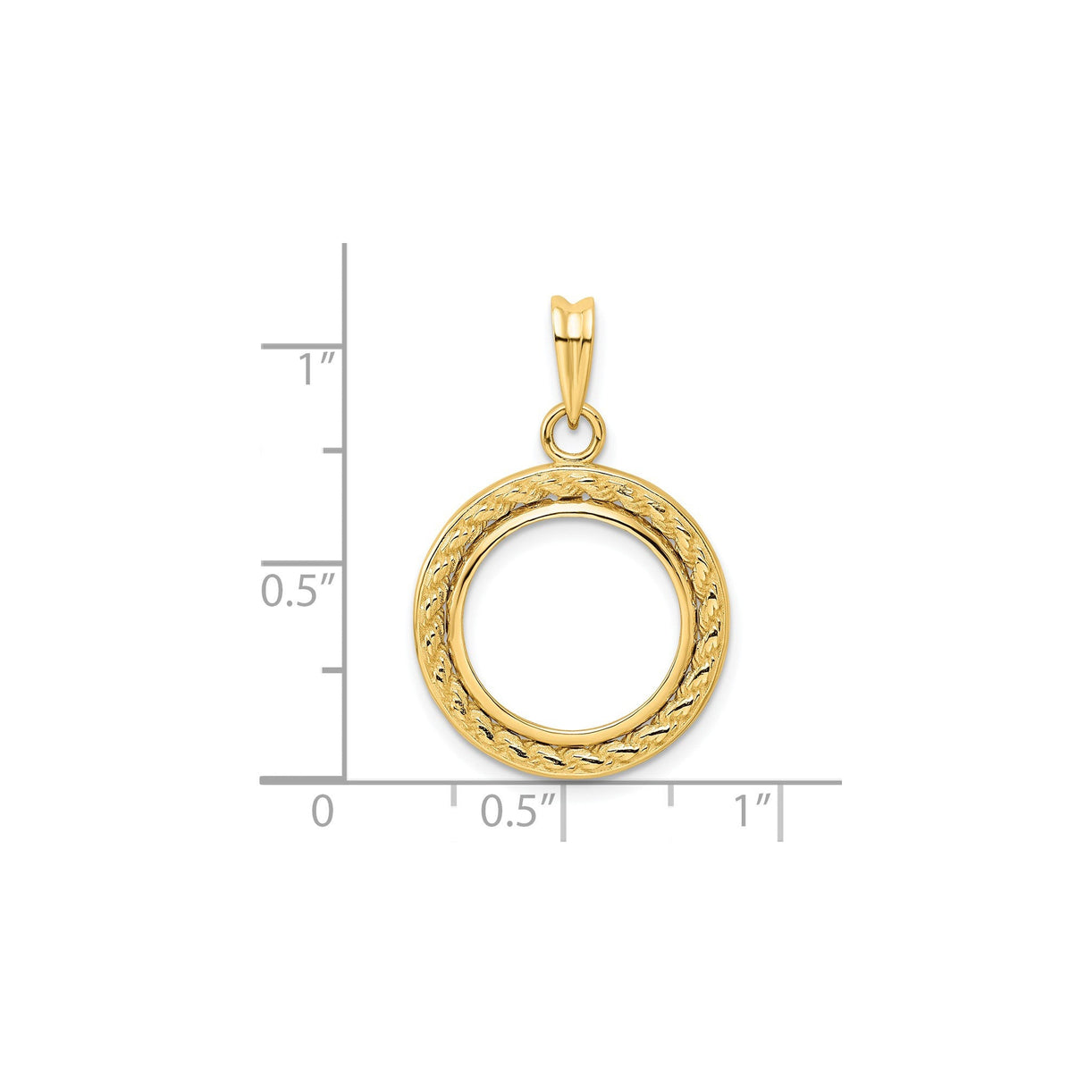 15 mm 14k Yellow Gold coin bezel for 15 mm Coin — size reference (ruler)