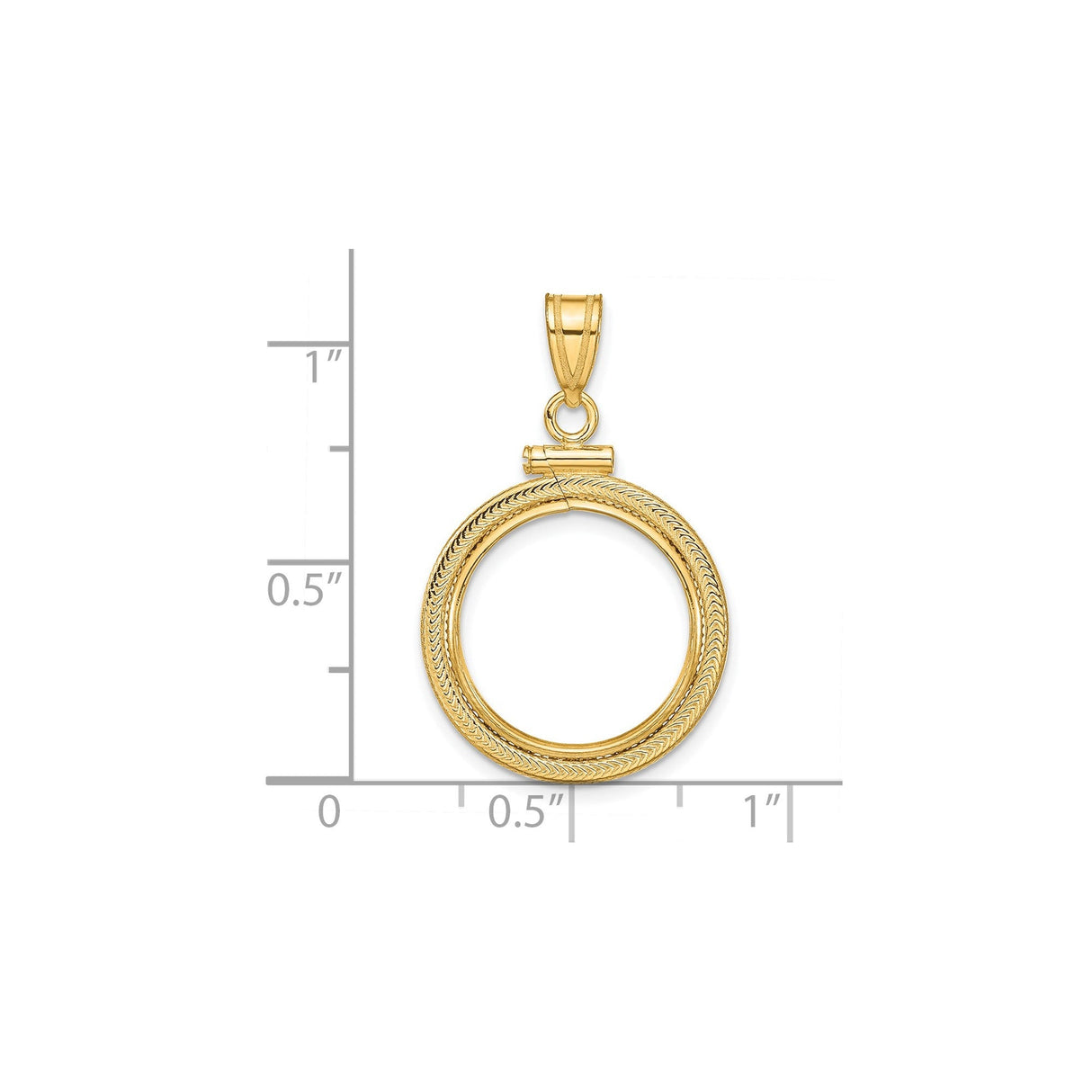 15 mm 14k Yellow Gold coin bezel for 15 mm Coin — size reference (ruler)