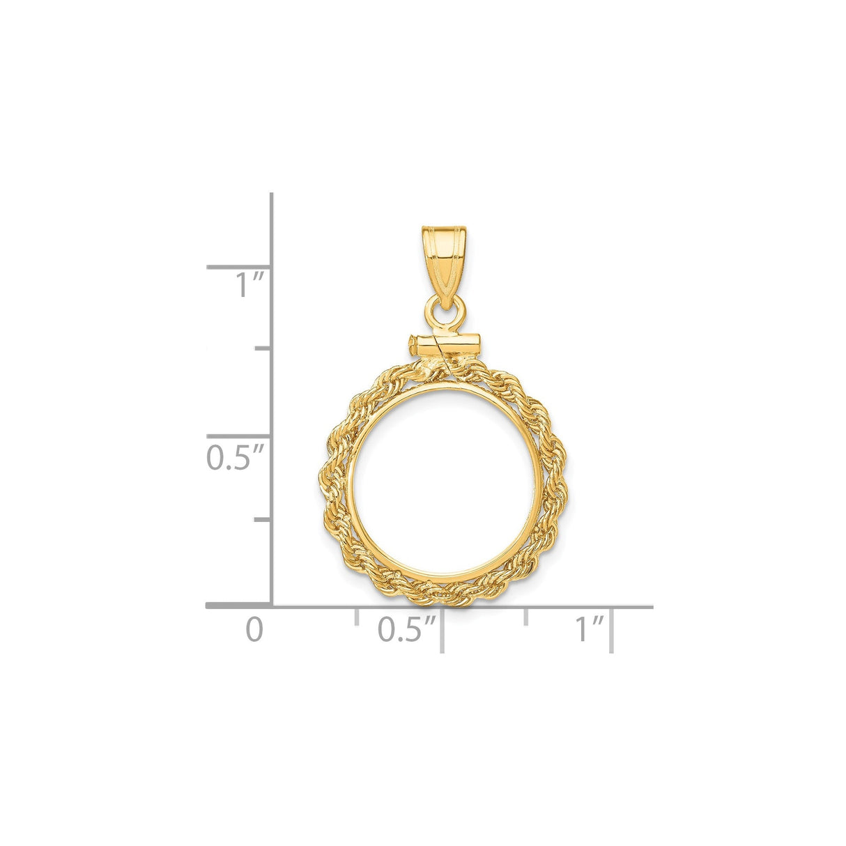15 mm 14k Yellow Gold coin bezel for 15 mm Coin — size reference (ruler)