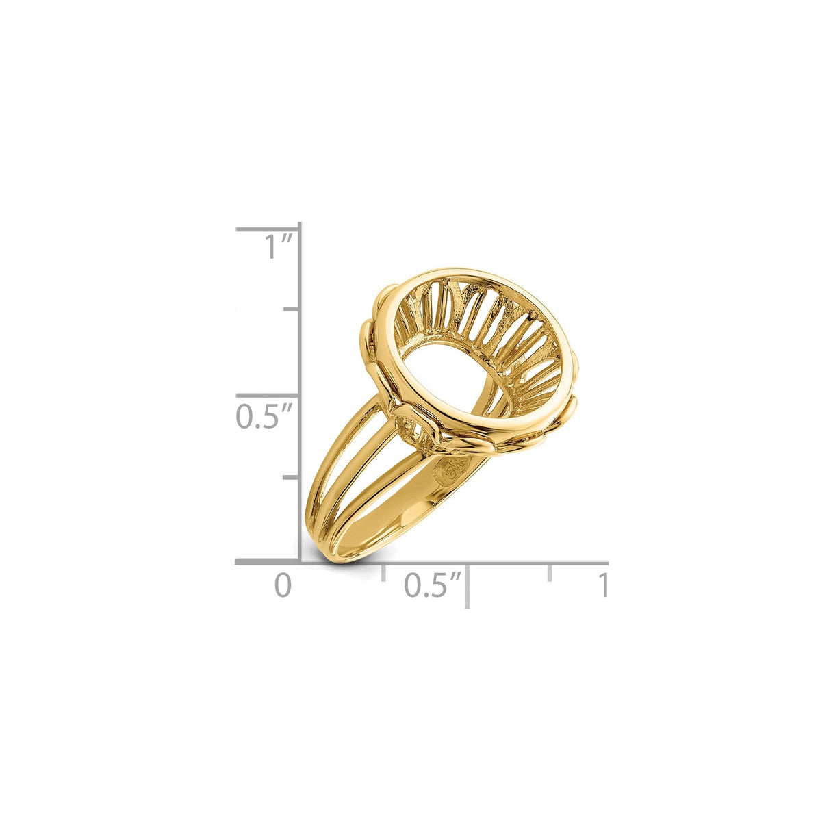 15 mm 14k Yellow Gold coin bezel for 15 mm Coin — size reference (ruler)