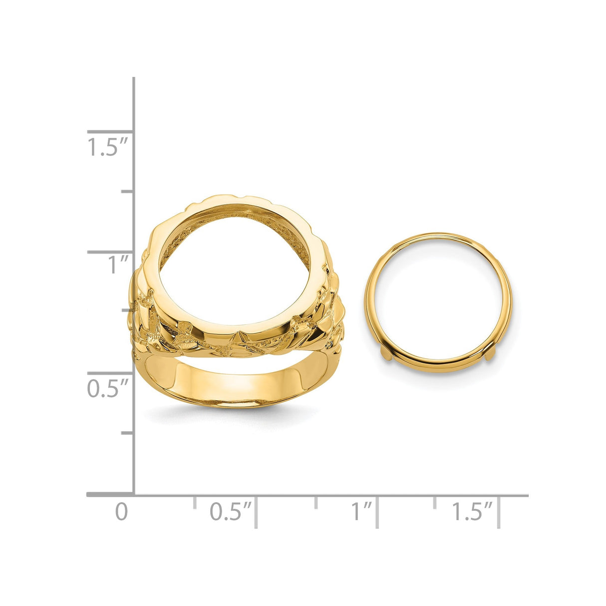 15 mm 14k Yellow Gold coin bezel for 15 mm Coin — size reference (ruler)