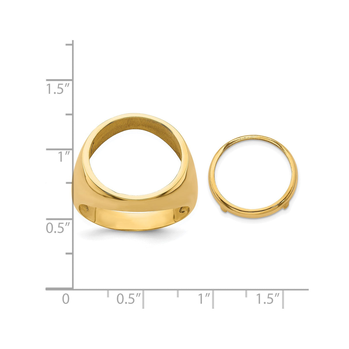 15 mm 14k Yellow Gold coin bezel for 15 mm Coin — size reference (ruler)