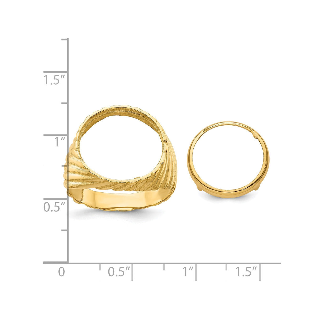 15 mm 14k Yellow Gold coin bezel for 15 mm Coin — size reference (ruler)