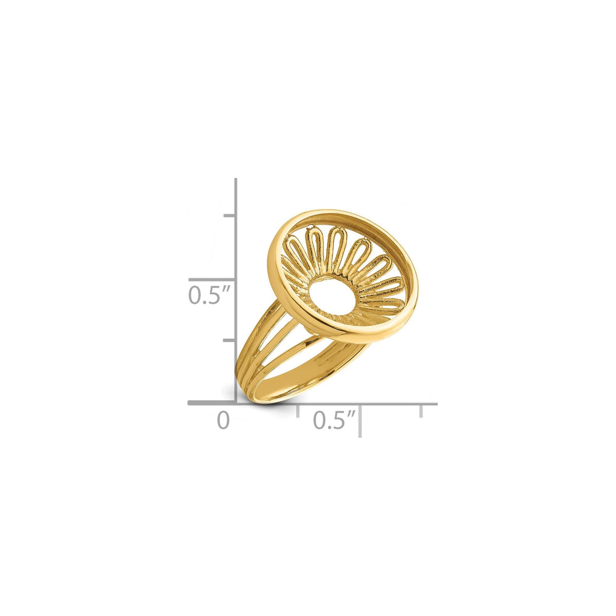 15 mm 14k Yellow Gold coin bezel for 15 mm Coin — size reference (ruler)