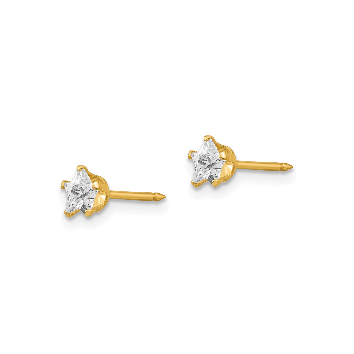 14k Yellow Gold Star Stud Earrings with Clear Gemstone Center, Celestial Design for Women
