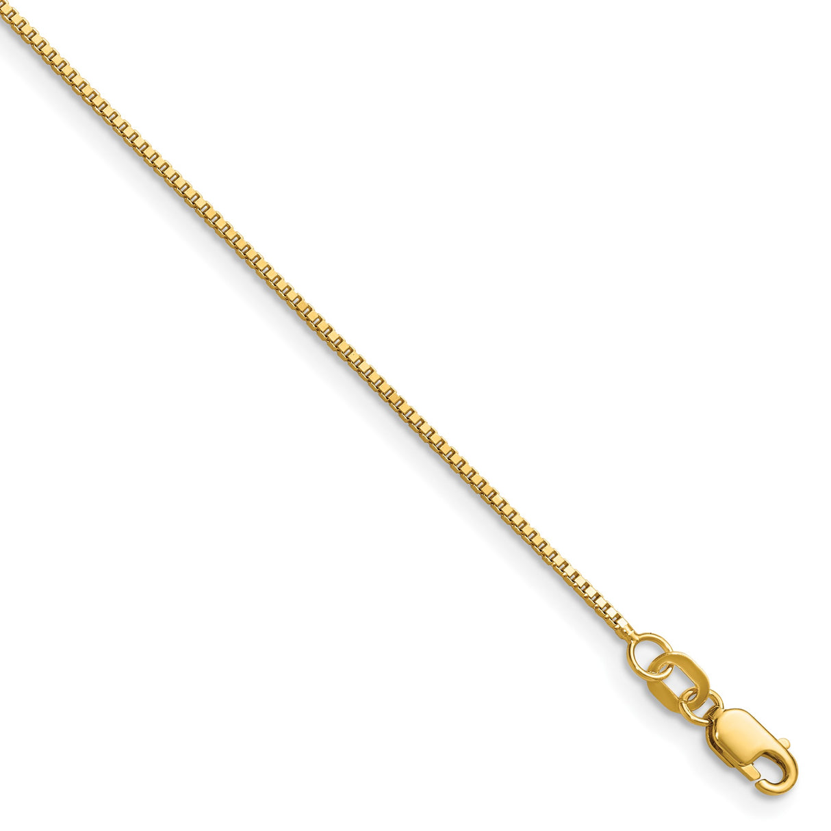 14K Yellow Gold 0.9 mm Box Chain Necklace, Polished detail view