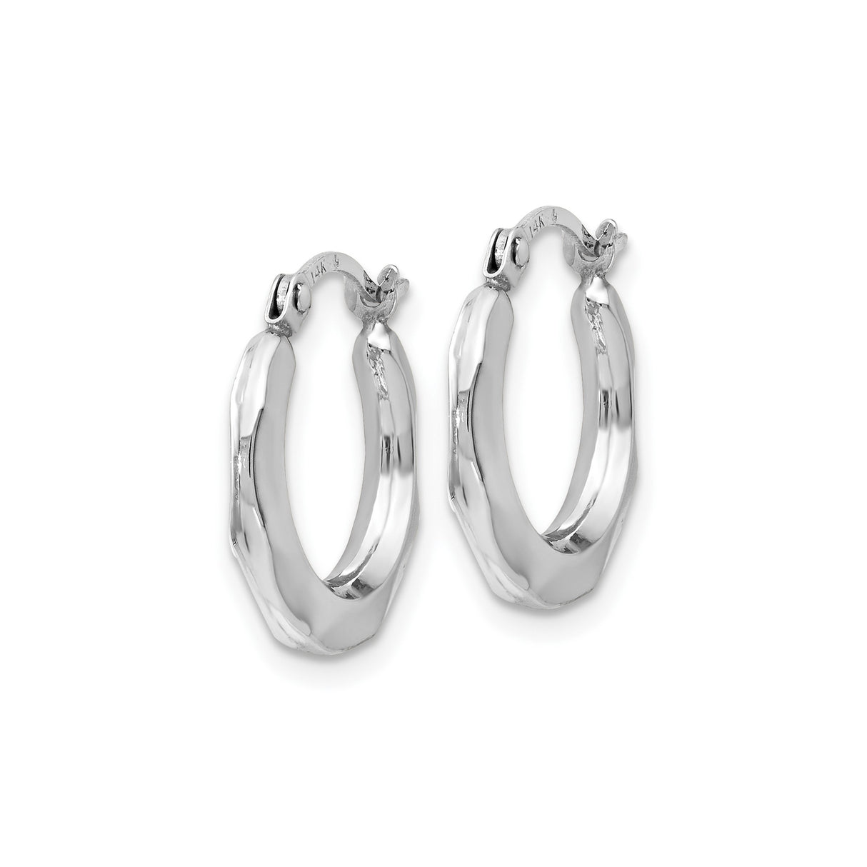 14k White Gold Hoop Earrings with High Polish Finish and Subtle Hammered Texture