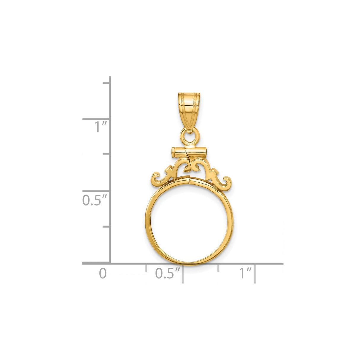 16 mm 14k Yellow Gold coin bezel for 15.5 mm Coin — size reference (ruler)