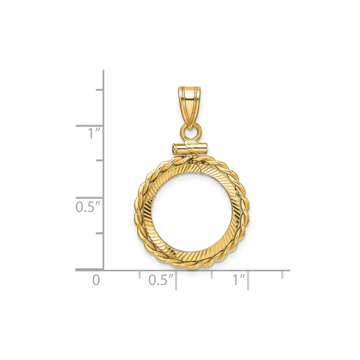 16 mm 14k Yellow Gold coin bezel for 16 mm Coin — size reference (ruler)