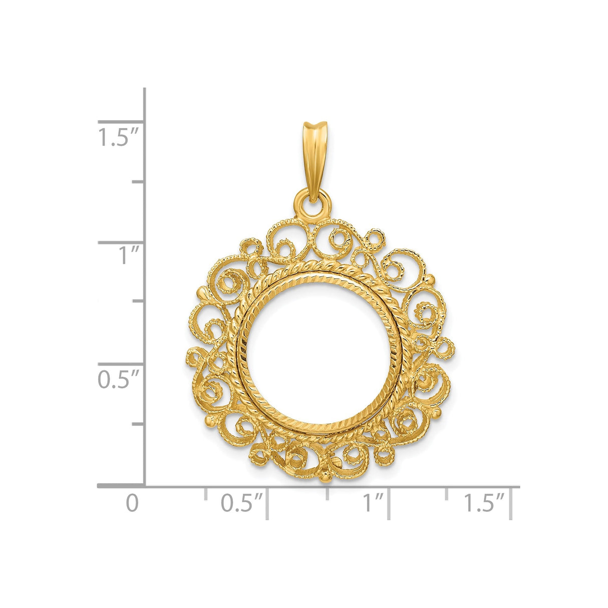 16 mm 14k Yellow Gold coin bezel for 16 mm Coin — size reference (ruler)