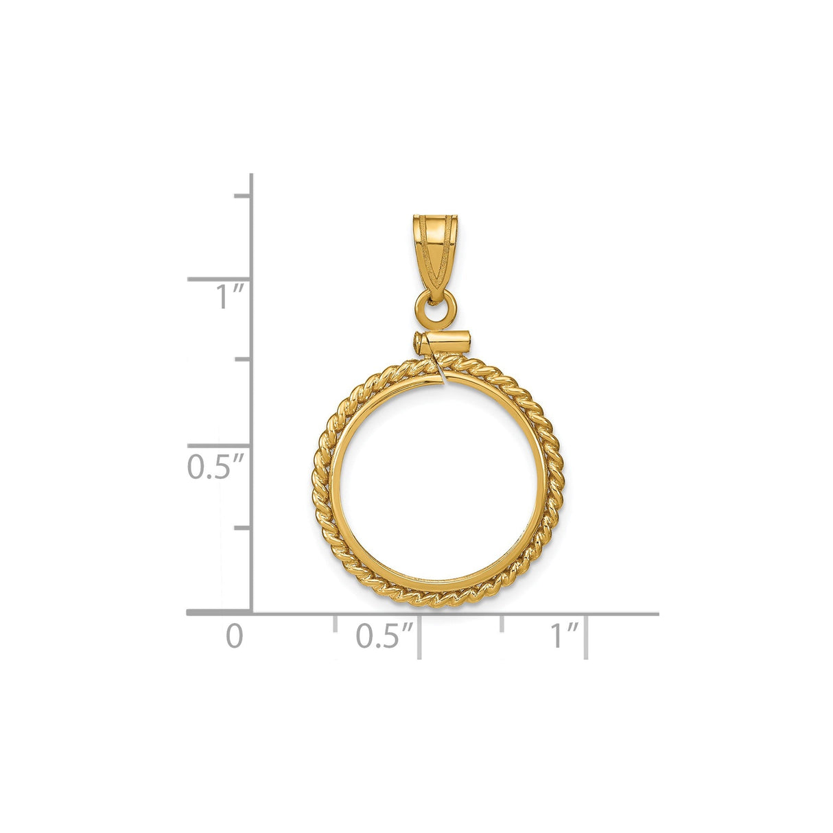 16 mm 14k Yellow Gold coin bezel for 16 mm Coin — size reference (ruler)