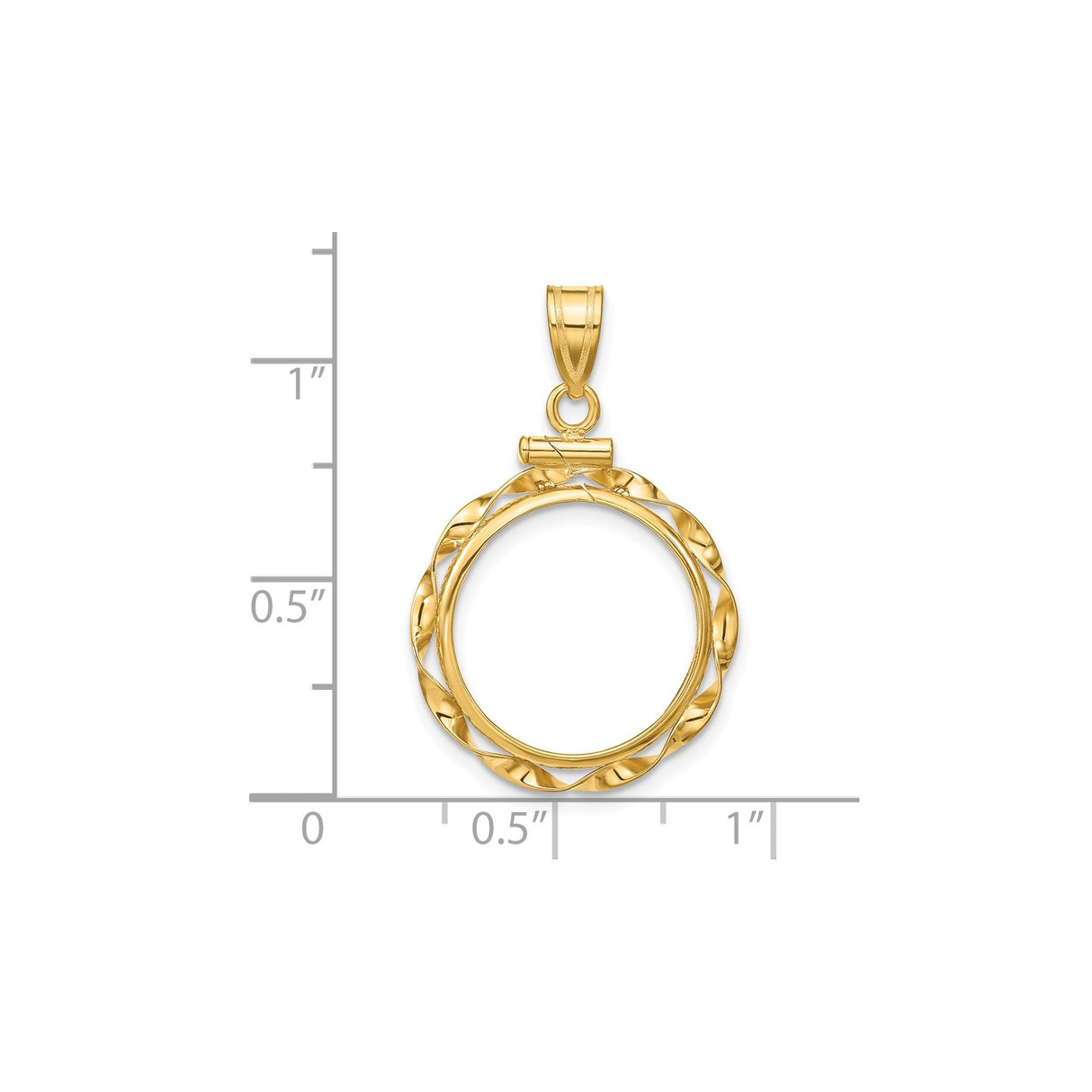 16 mm 14k Yellow Gold coin bezel for 16 mm Coin — size reference (ruler)