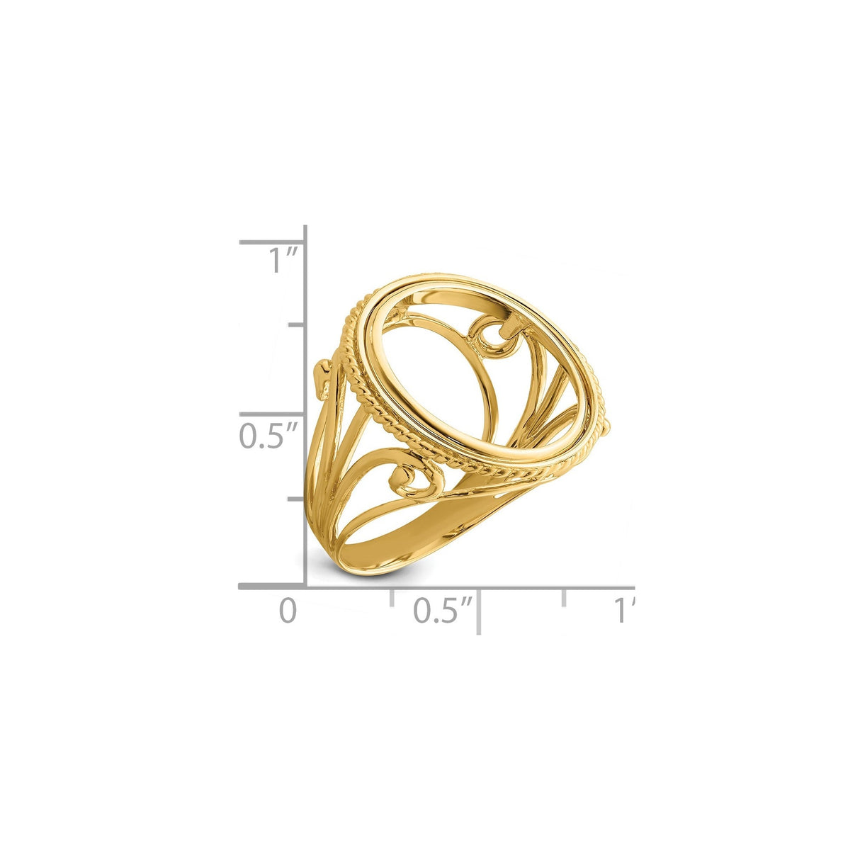 16 mm 14k Yellow Gold coin bezel for 16 mm Coin — size reference (ruler)