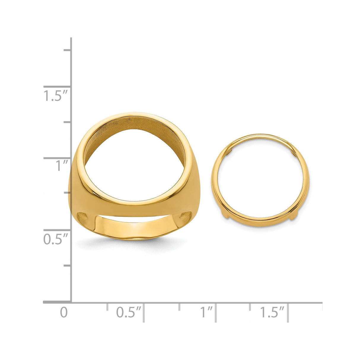 16 mm 14k Yellow Gold coin bezel for 16 mm Coin — size reference (ruler)