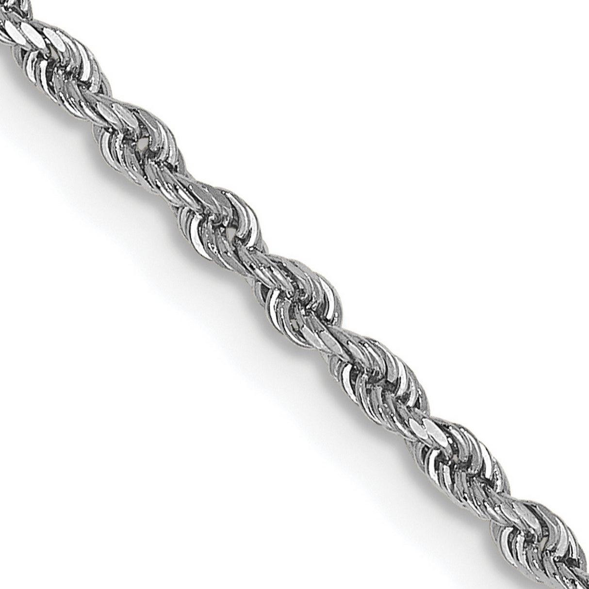 14K White Gold 1.5 mm Rope Chain Necklace, Polished detail view