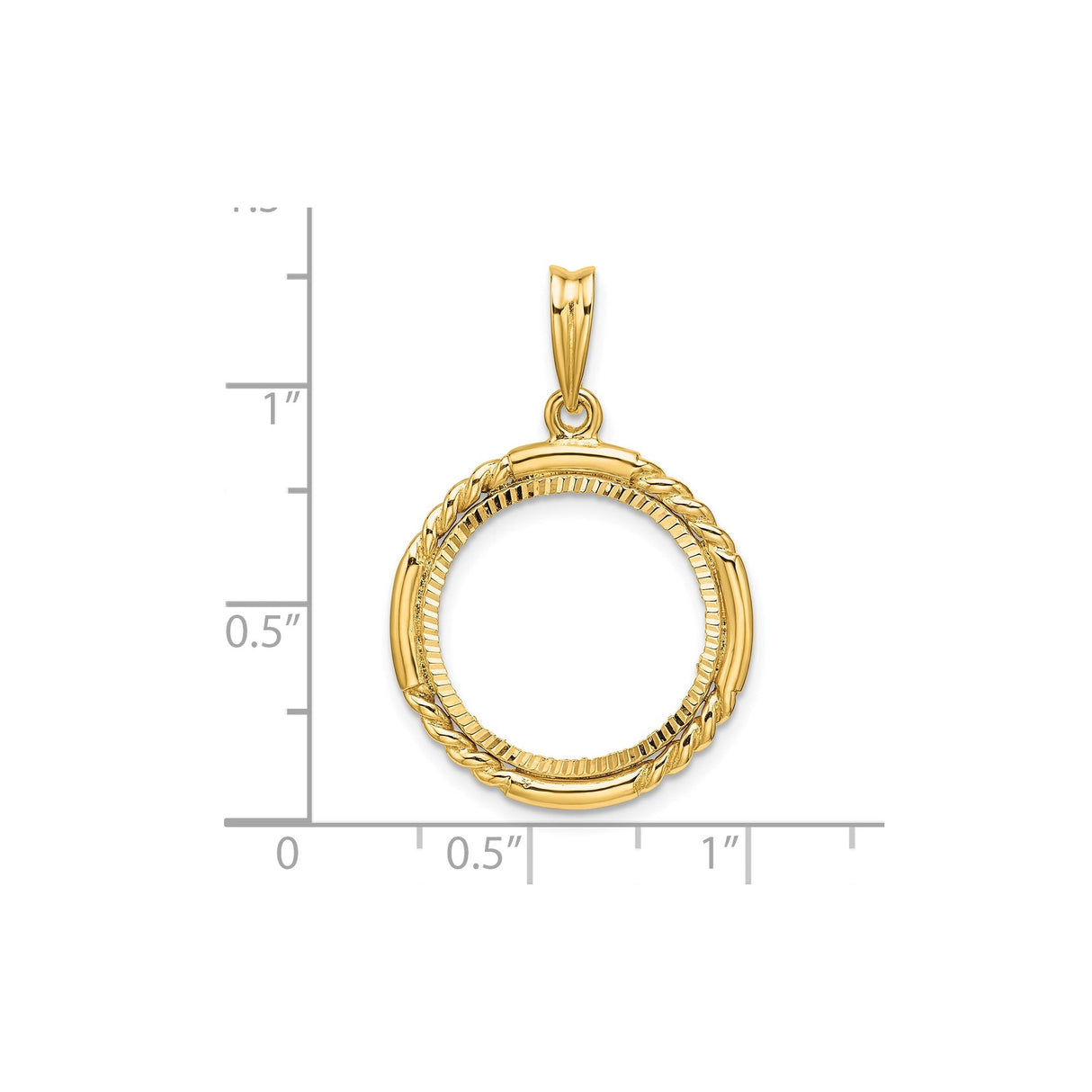 17 mm 14k Yellow Gold coin bezel for 16.5 mm Coin — size reference (ruler)