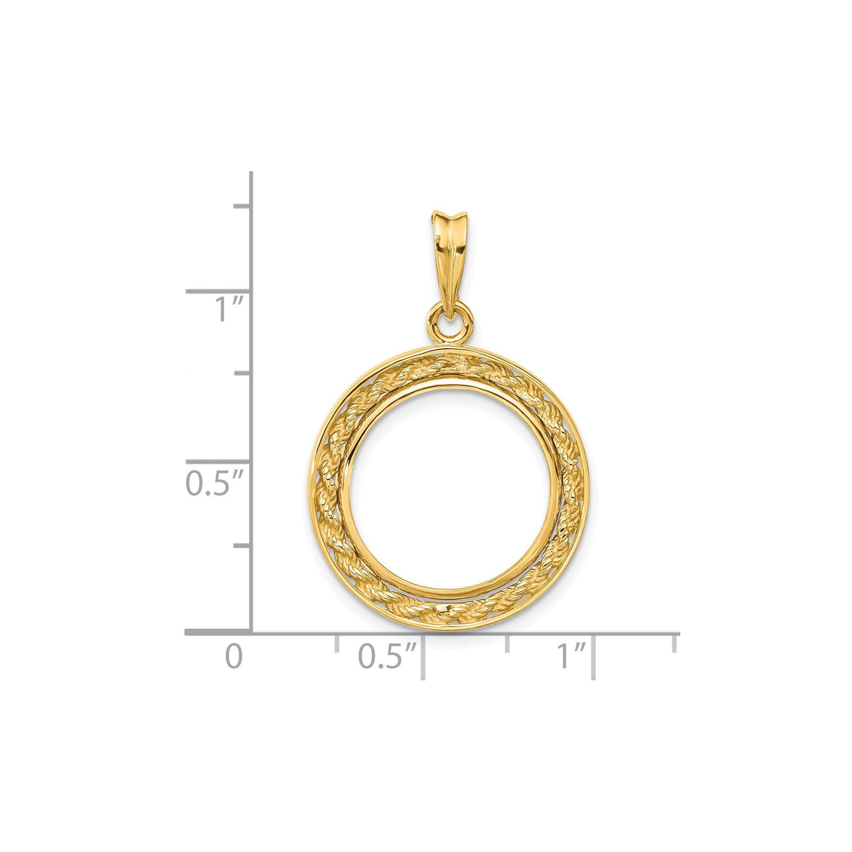 17 mm 14k Yellow Gold coin bezel for 16.5 mm Coin — size reference (ruler)