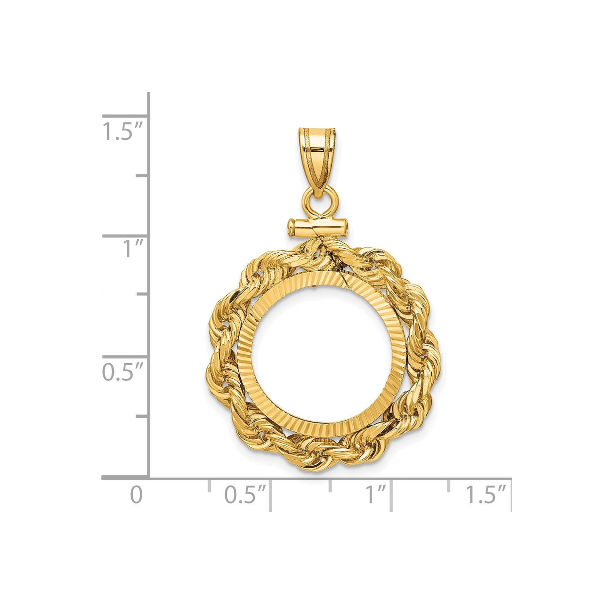 17 mm 14k Yellow Gold coin bezel for 16.5 mm Coin — size reference (ruler)