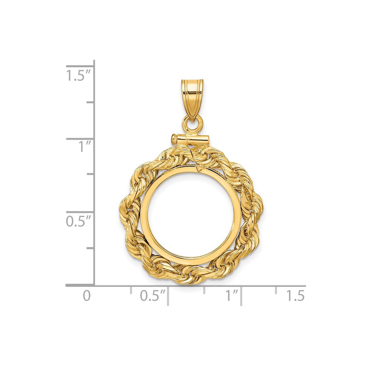 17 mm 14k Yellow Gold coin bezel for 16.5 mm Coin — size reference (ruler)