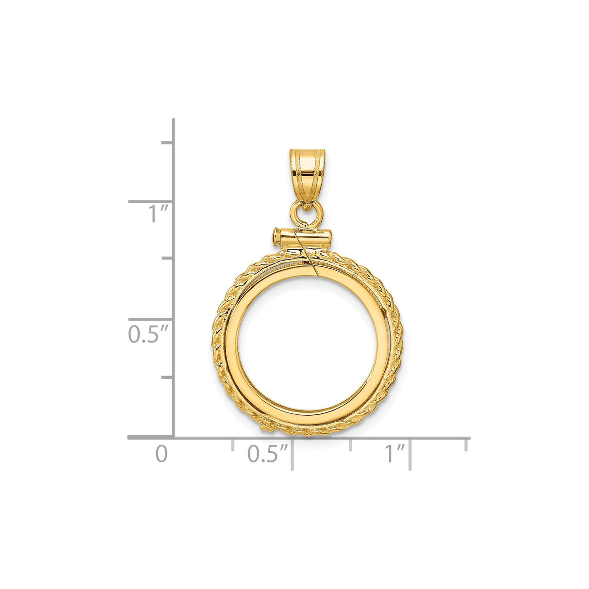 17 mm 14k Yellow Gold coin bezel for 16.5 mm Coin — size reference (ruler)