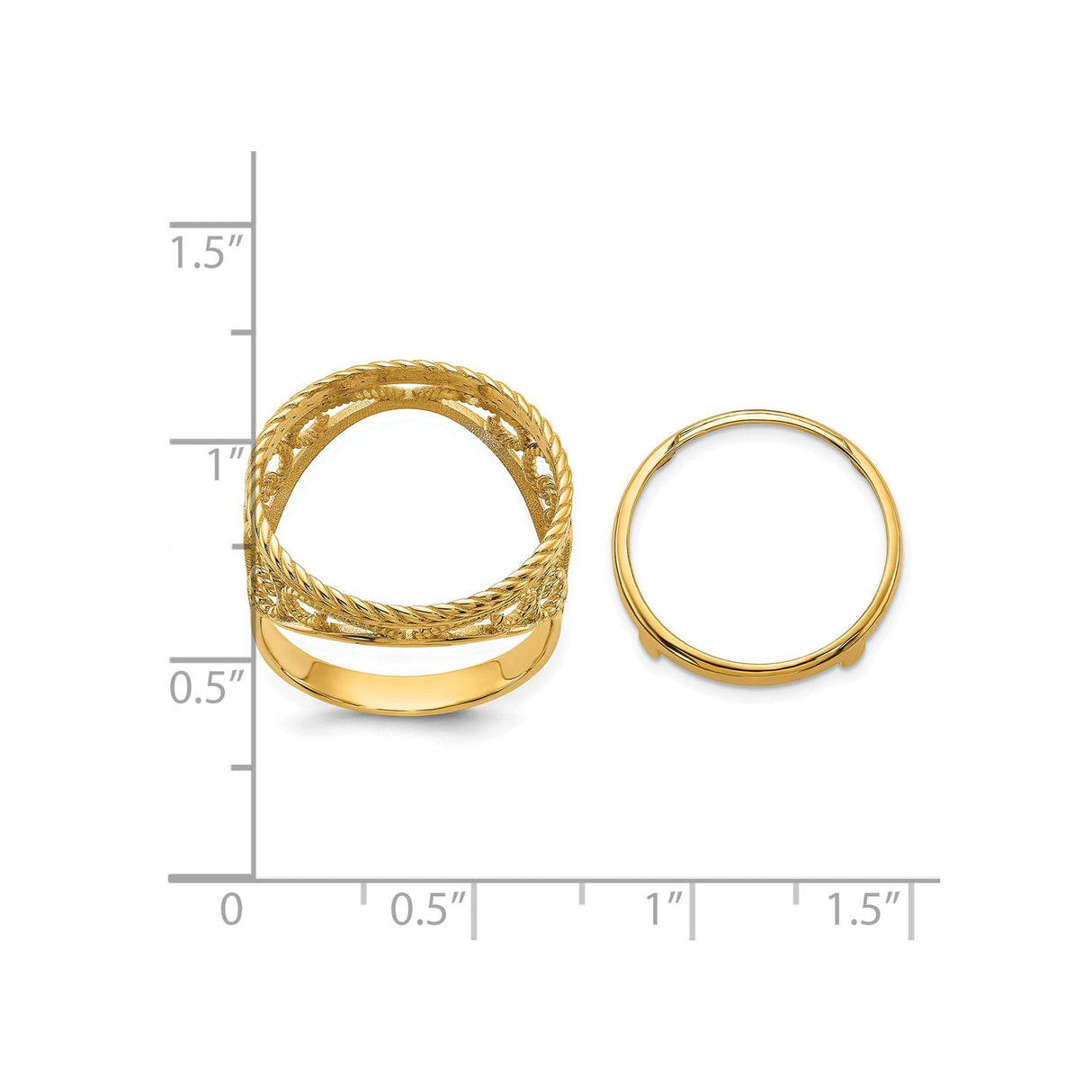 17 mm 14k Yellow Gold coin bezel for 16.5 mm Coin — size reference (ruler)
