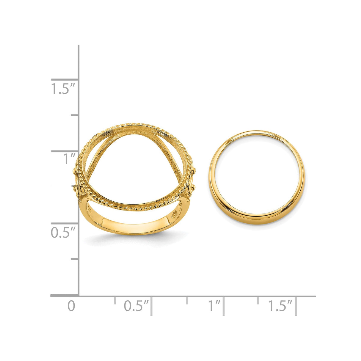 17 mm 14k Yellow Gold coin bezel for 16.5 mm Coin — size reference (ruler)