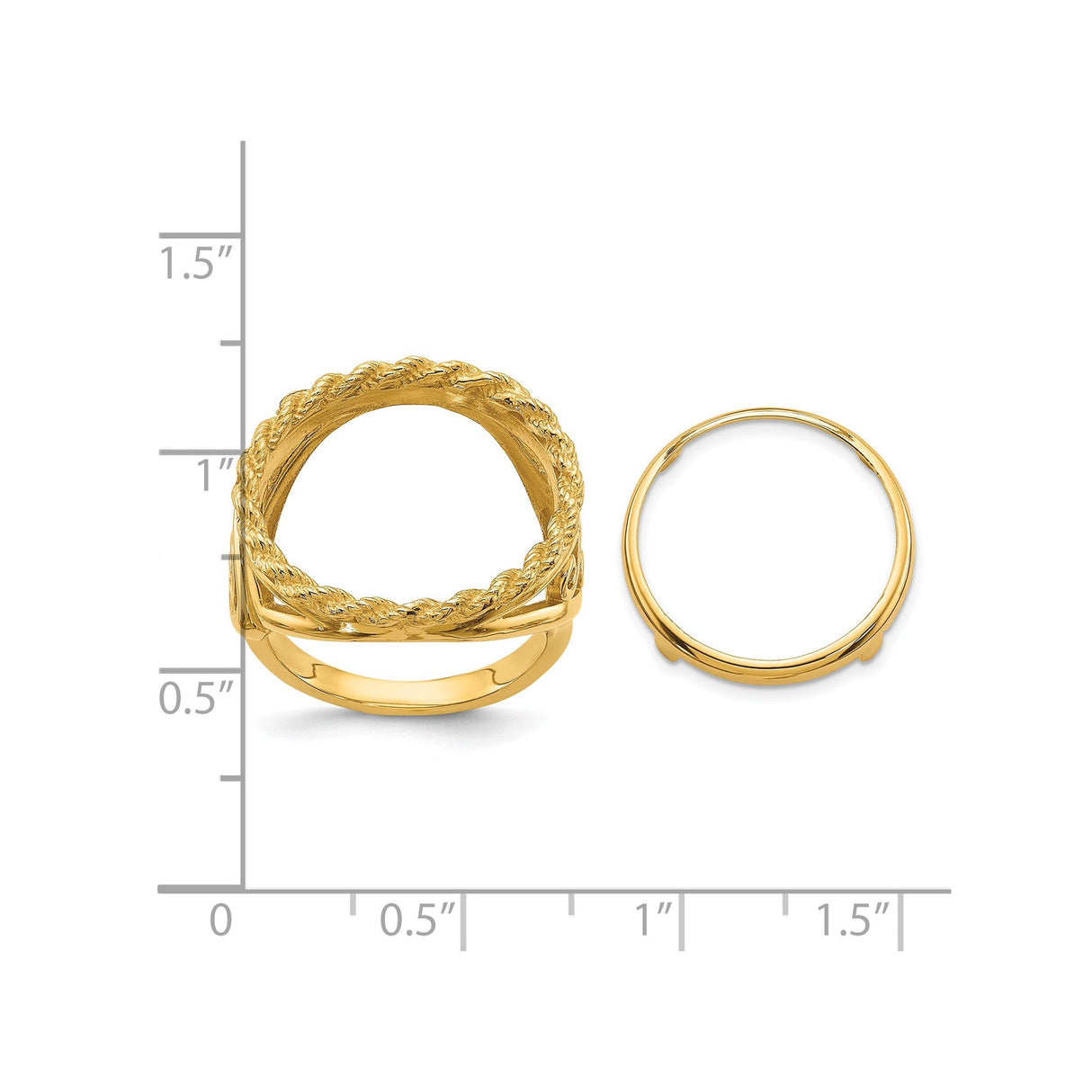 17 mm 14k Yellow Gold coin bezel for 16.5 mm Coin — size reference (ruler)