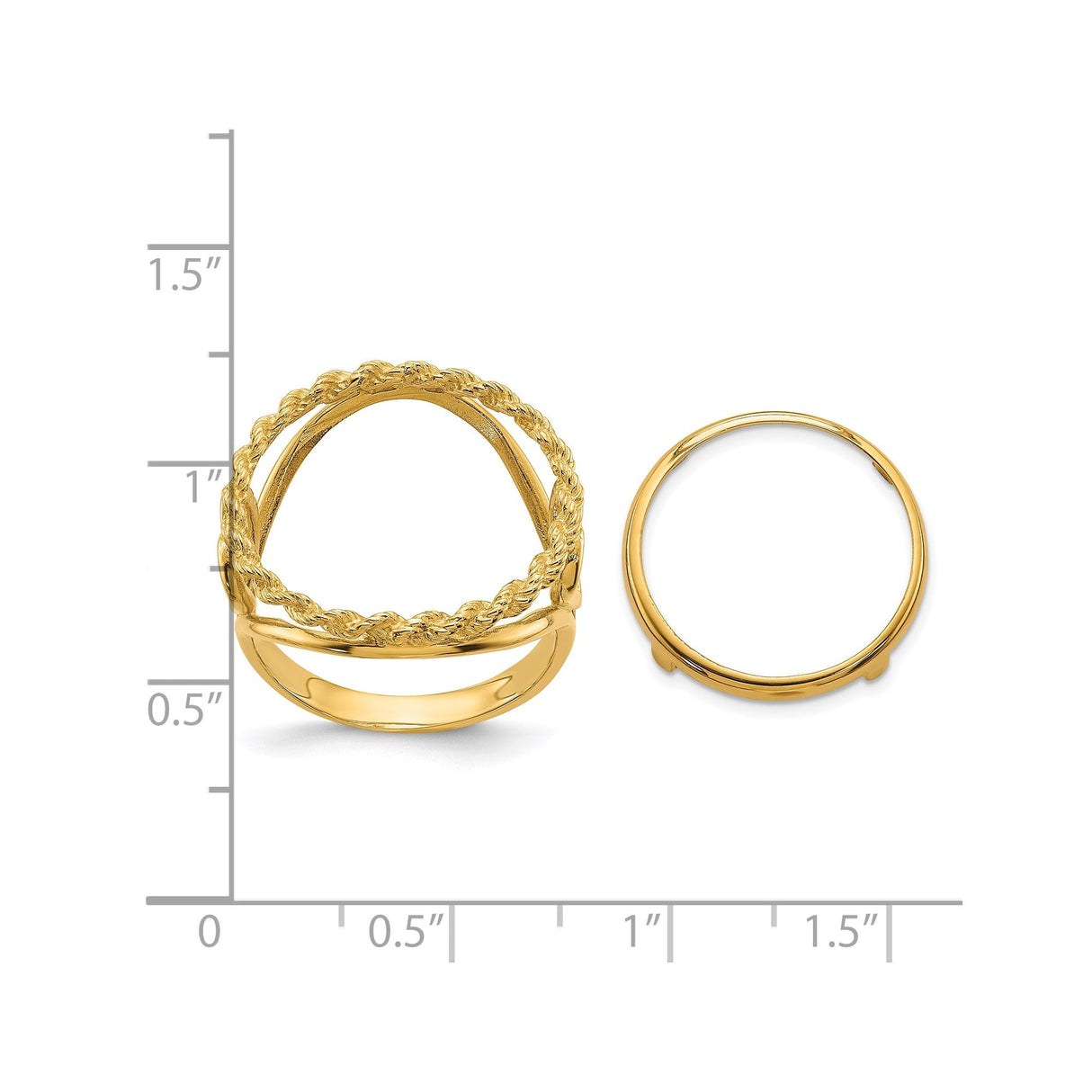 17 mm 14k Yellow Gold coin bezel for 16.5 mm Coin — size reference (ruler)