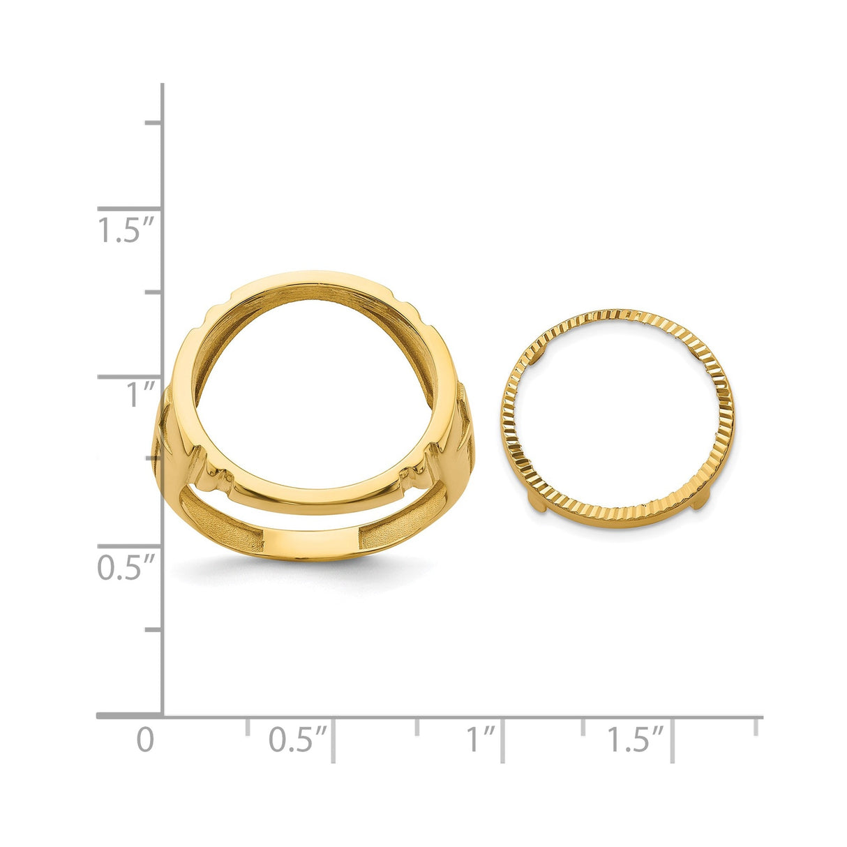 17 mm 14k Yellow Gold coin bezel for 16.5 mm Coin — size reference (ruler)