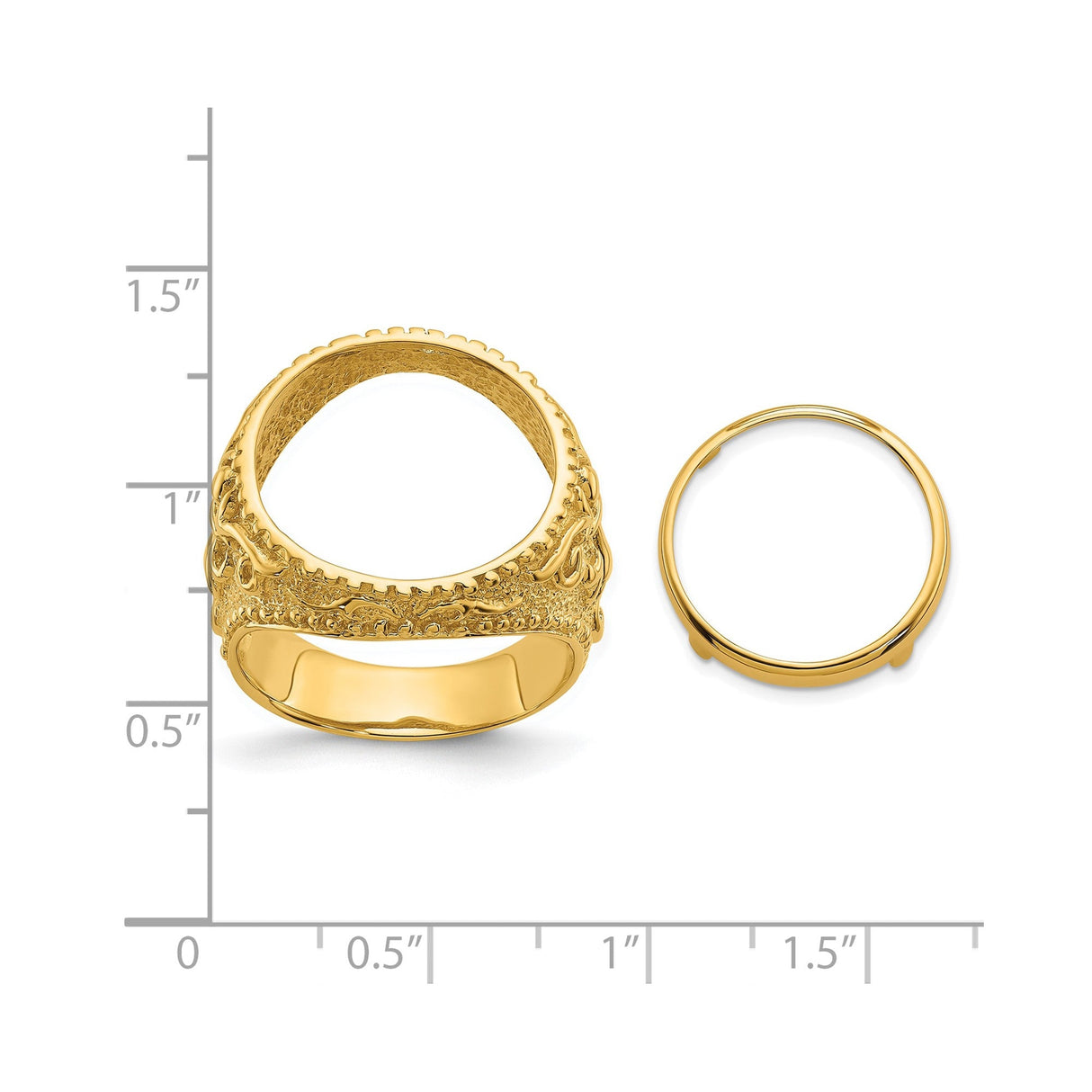 17 mm 14k Yellow Gold coin bezel for 16.5 mm Coin — size reference (ruler)